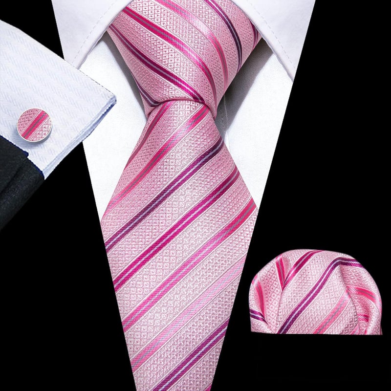 Barry.Wang Store Tie Sets for Men Silk Stripe Necktie Woven Checkered Handkerchief Cufflinks Formal Business Wedding - Image 5
